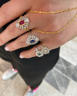 Load image into Gallery viewer, Kare Yeşil Taşlı Serçe Yüzük