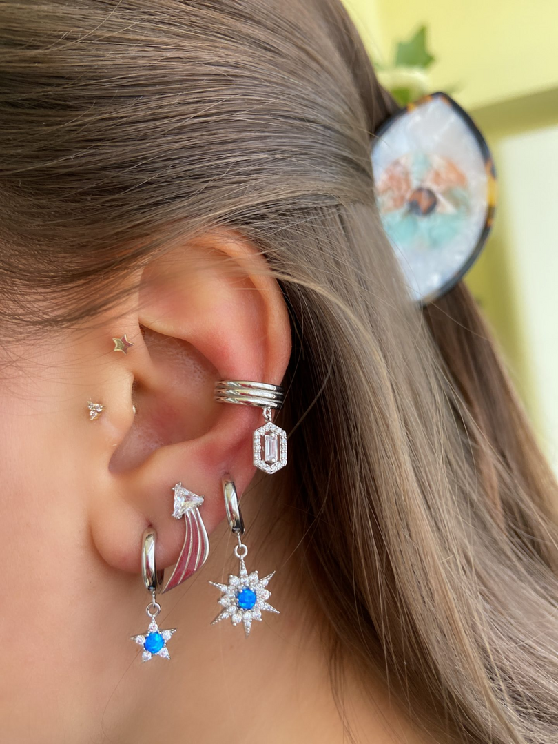 Baget Taşlı Sallantılı Kıkırdak Küpe