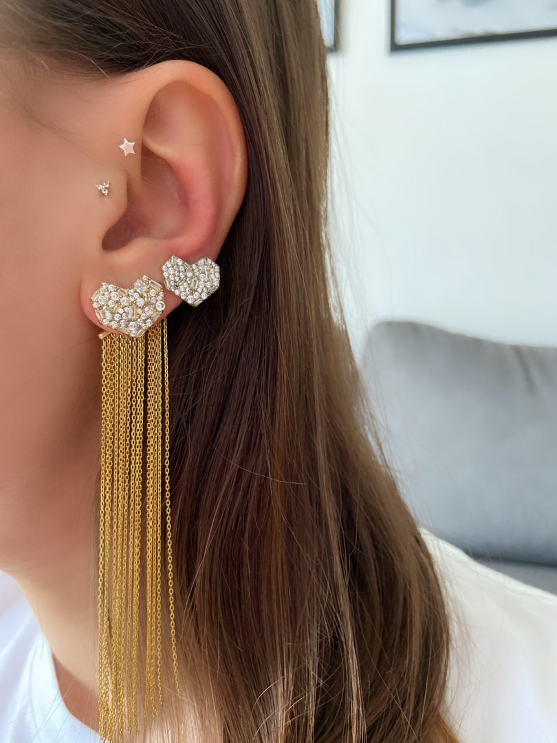 Luxy Gold Sallantılı Kalp Küpe