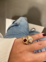 Load image into Gallery viewer, Pembe Taşlı Kare Serçe Yüzük