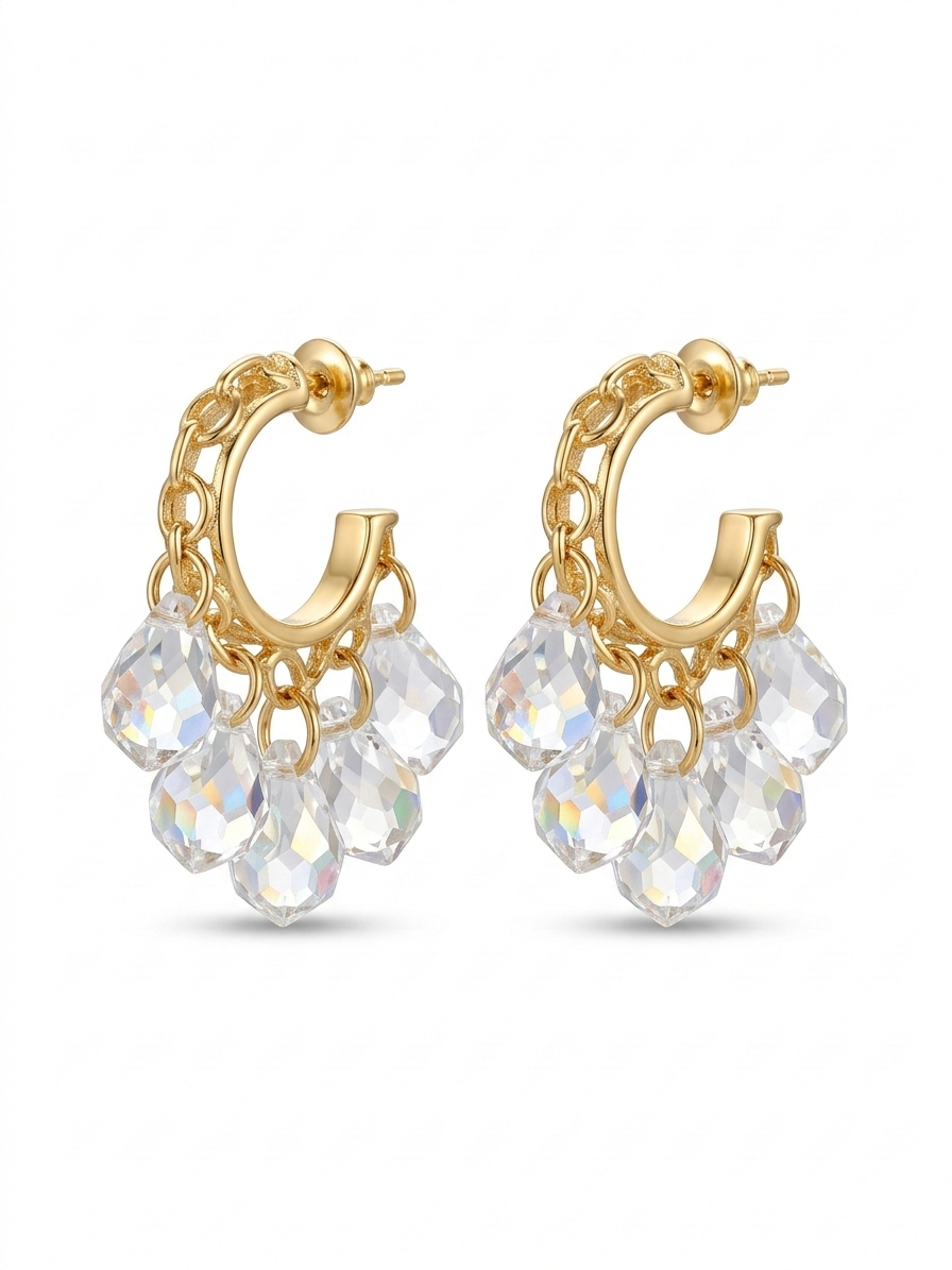 Kristal Taşlı Halka Küpe