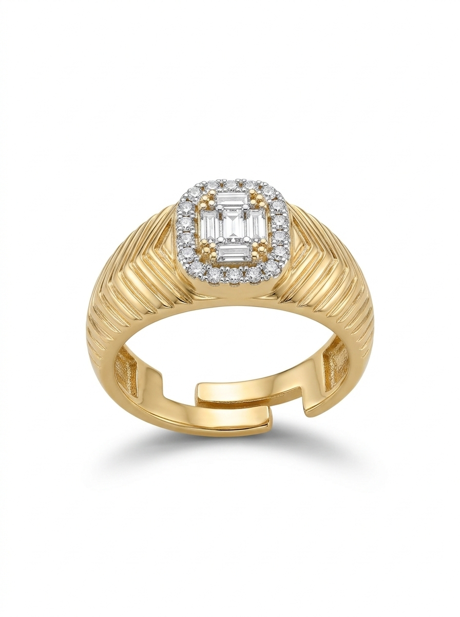 Kare Baget Taşlı Yüzük