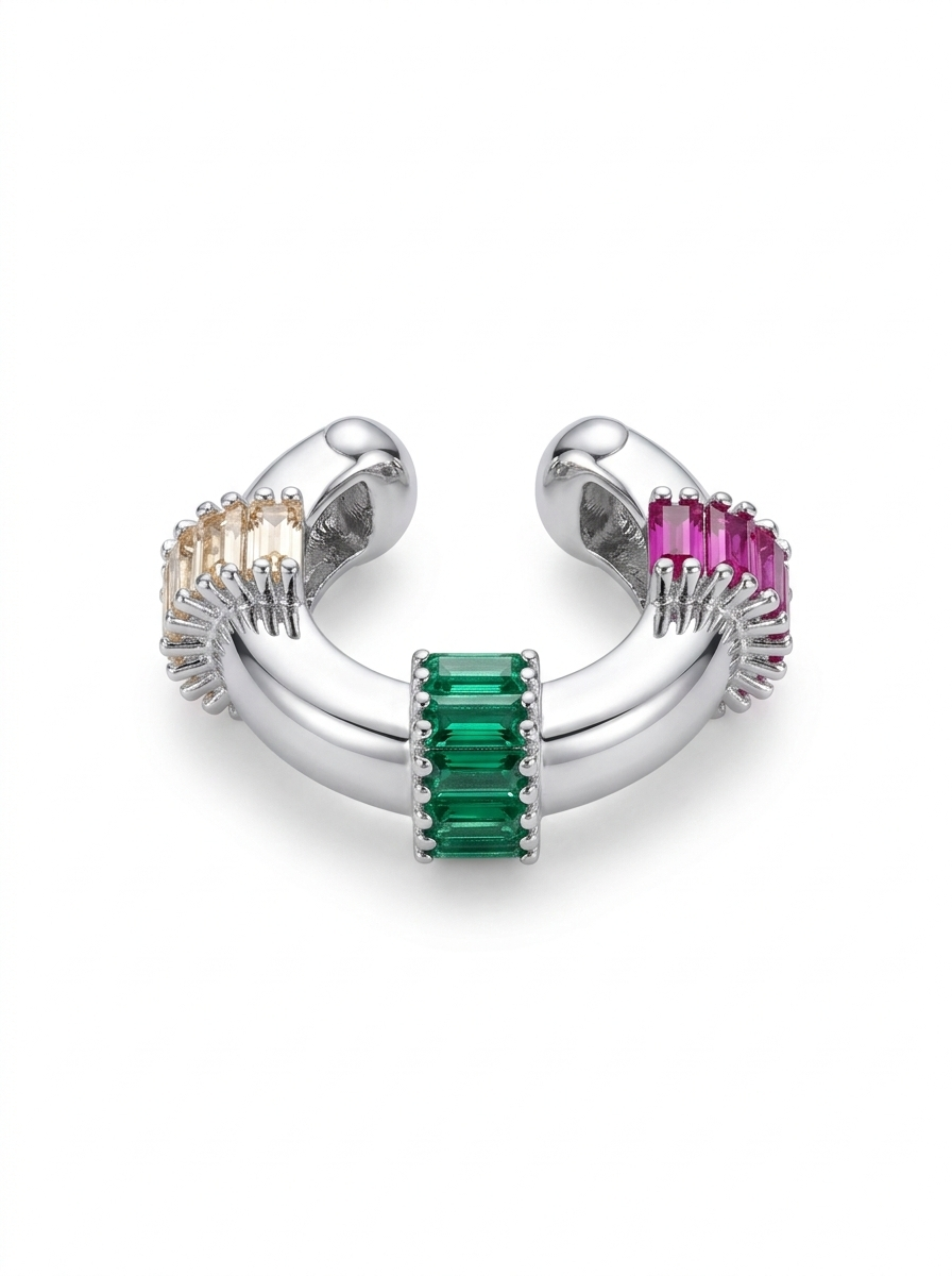 Renkli Baget Taşlı Kıkırdak Küpe