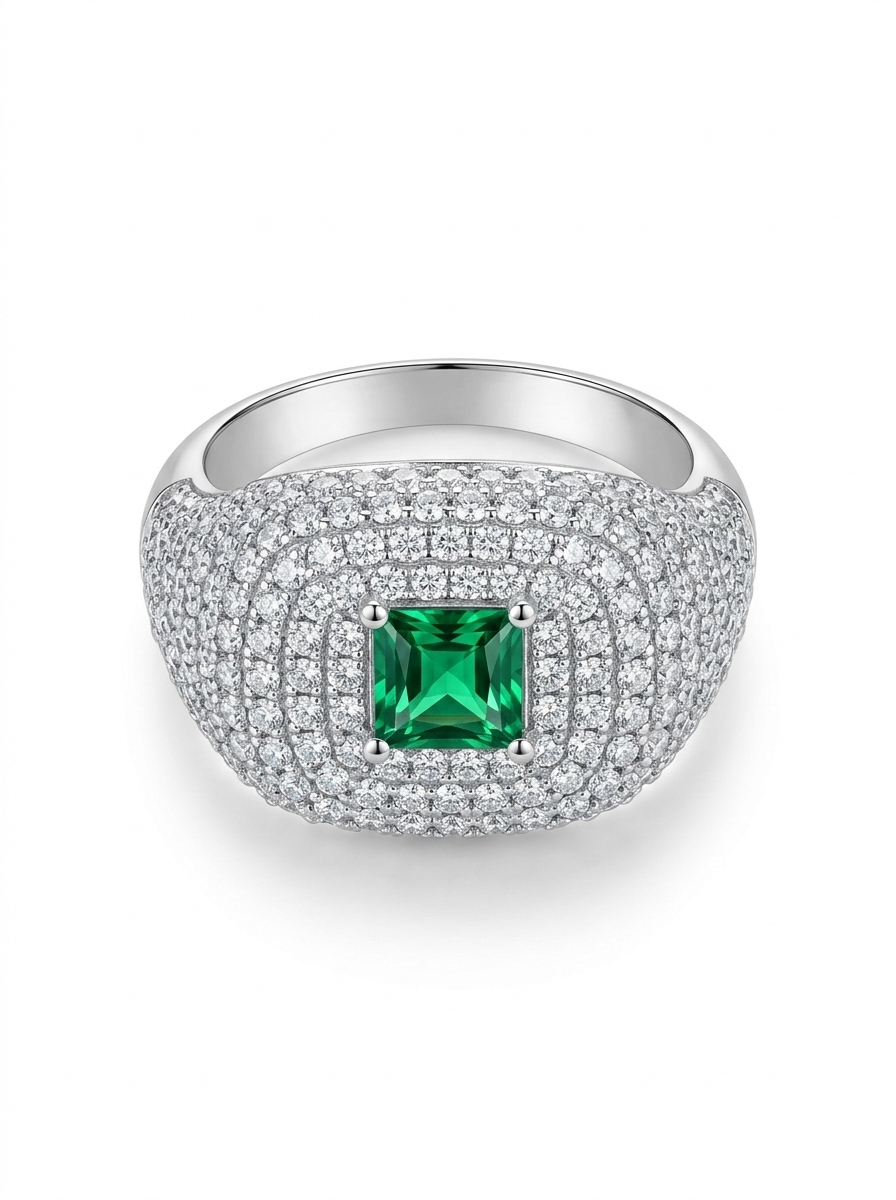 Full Kare Yeşil Taşlı Yüzük