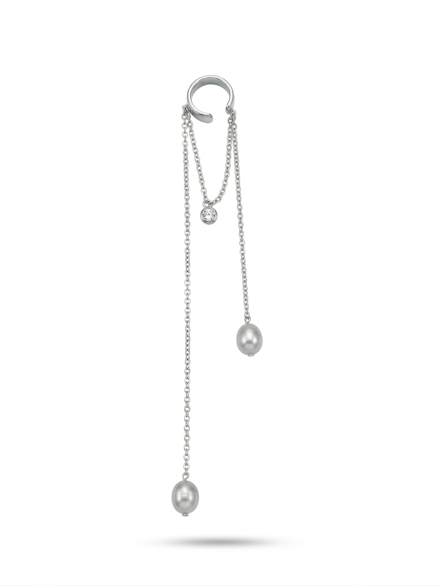 Silver İncili Kıkırdak Küpe