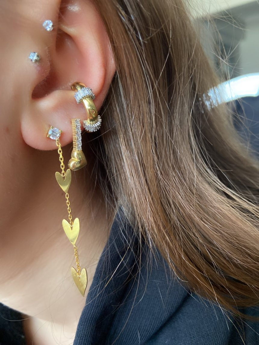 3-Stone Square Cartilage Earring