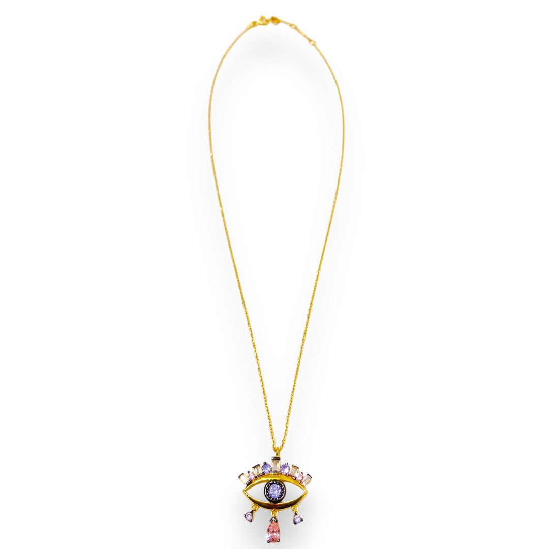 Mor Taşlı Göz Kolye